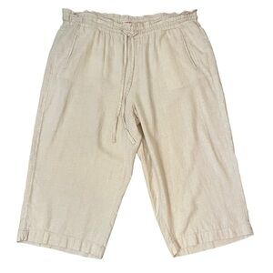 Cropped Linen Blend Pants Womens 1X Beige Straight Leg Breathable Beach Coastal